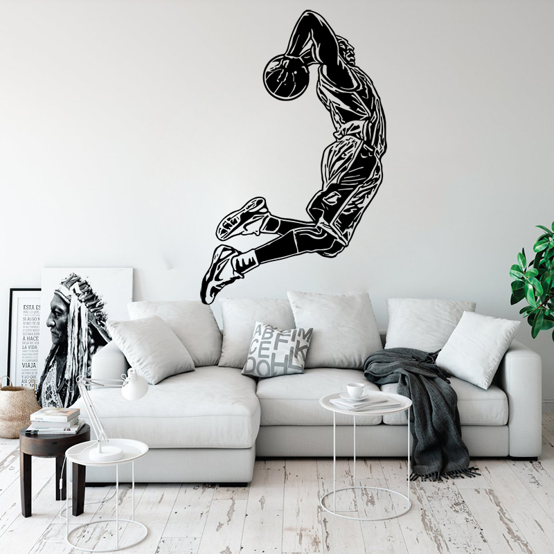 Home Gym Wallpaper - Stiker Dinding Pemain Basket Melompat Stiker