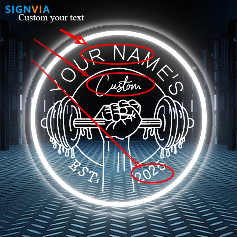 Home Gym Neon Sign - Lampu Dinding Bertenaga USB Desain Dumbbell