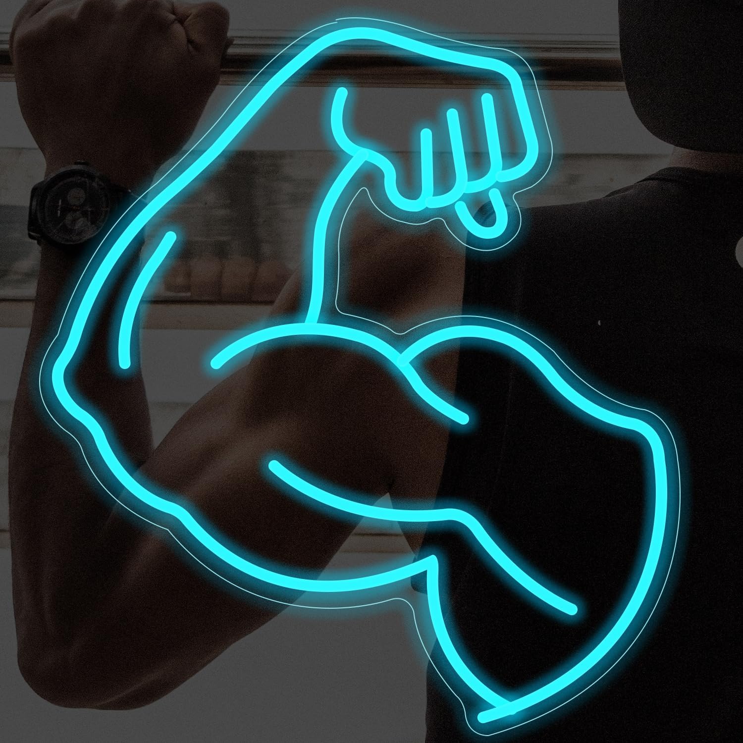 Home Gym Neon Sign - Lampu Neon Otot Lengan Bercahaya Biru