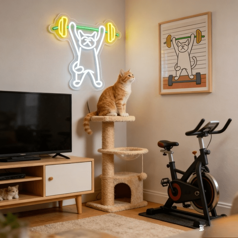 Lampu Neon LED Bentuk Kucing A - Home Gym Neon Sign ulasan dan harga