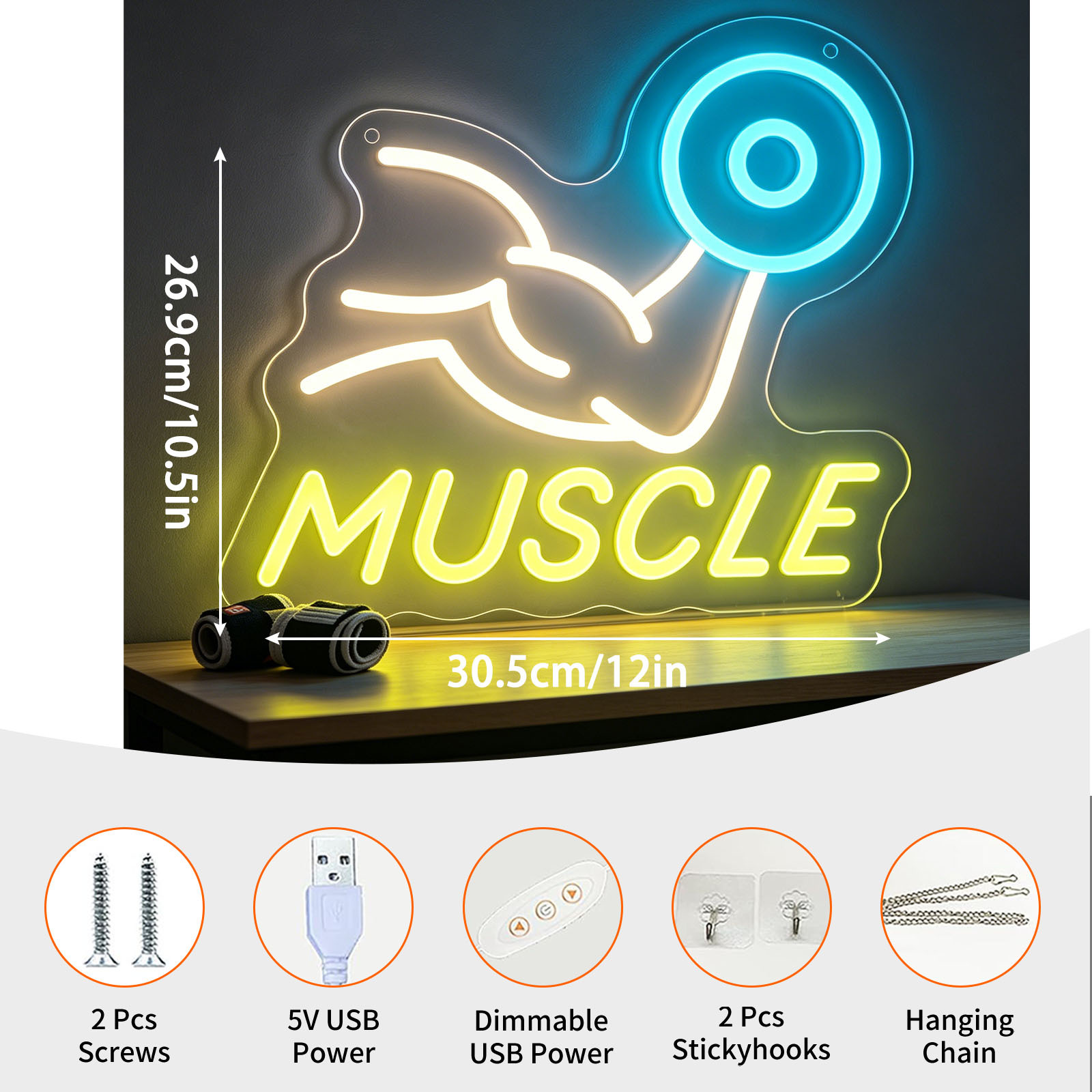 Lampu Neon LED Bentuk Dumbbell - Home Gym Neon Sign ulasan dan harga