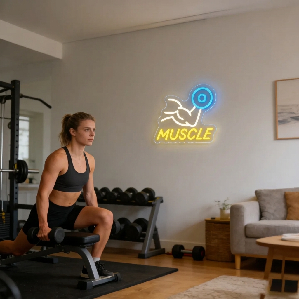 Lampu Neon LED Bentuk Dumbbell - Home Gym Neon Sign ulasan dan harga