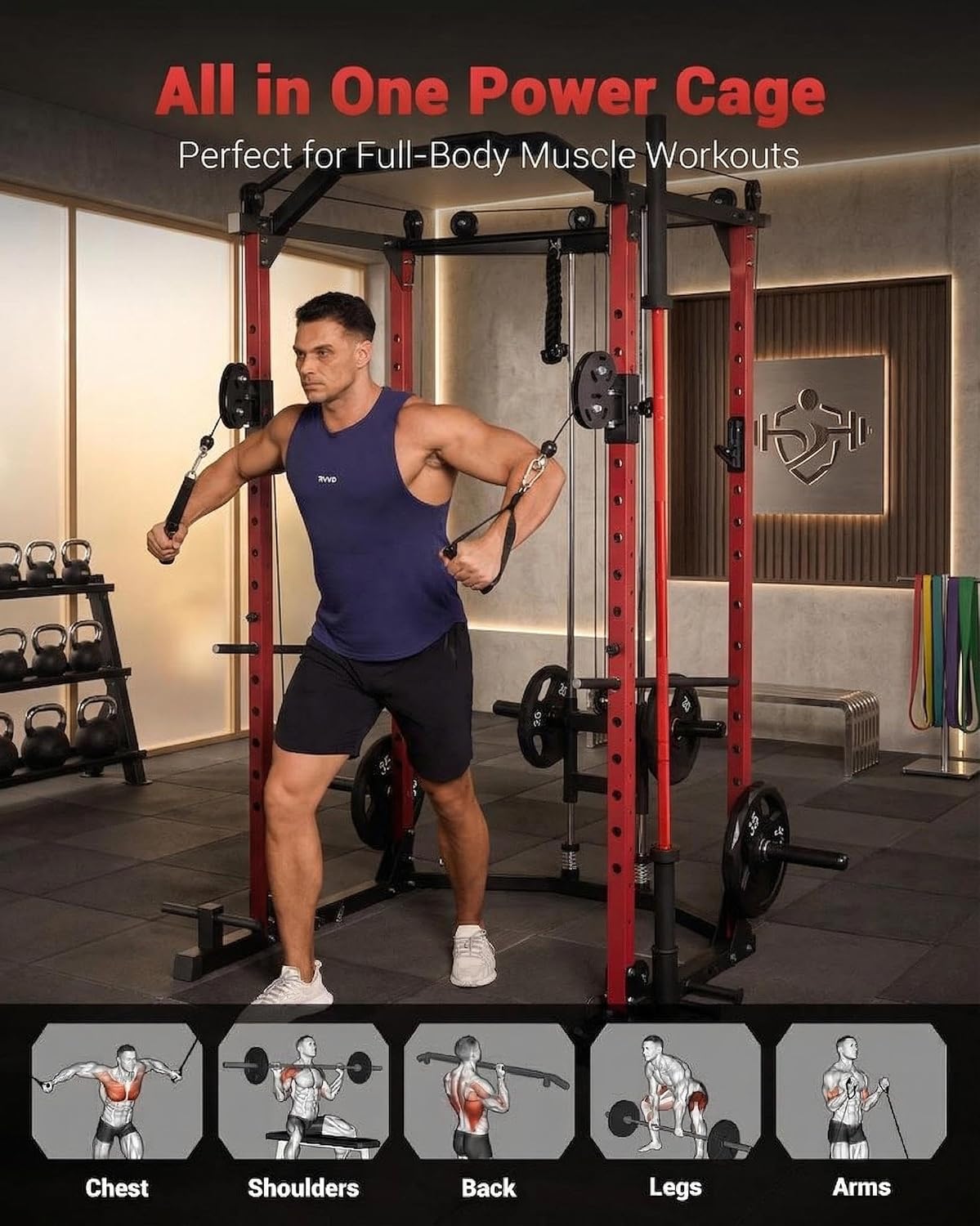 Power Cage, Rak Power Multifun - Home Gym Rack With Cables ulasan dan harga